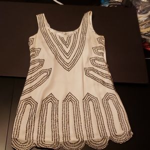 Phoebe Cream Beaded Scalloped Hem Flapper Dress